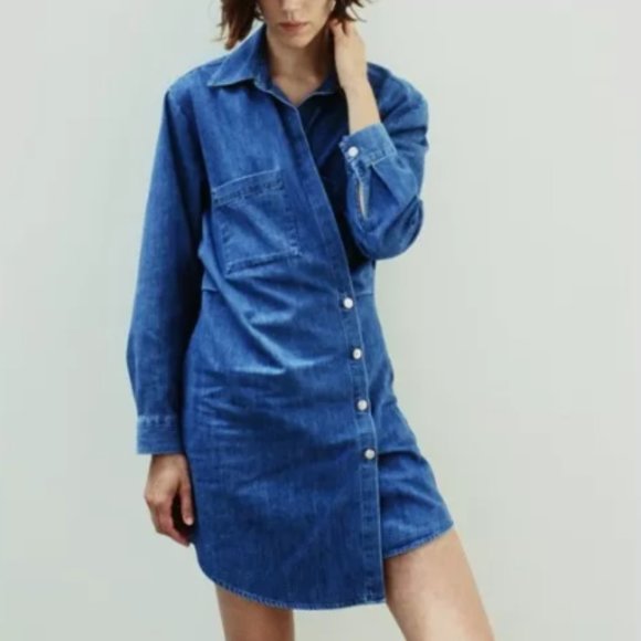 Zara | Dresses | Zara Womens Blue Denim Mini Wrap Dress Long Sleeve  Asymmetrical Button Size S